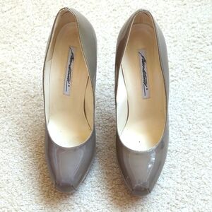 Beautiful Taupe Patent Brian Atwood Pumps